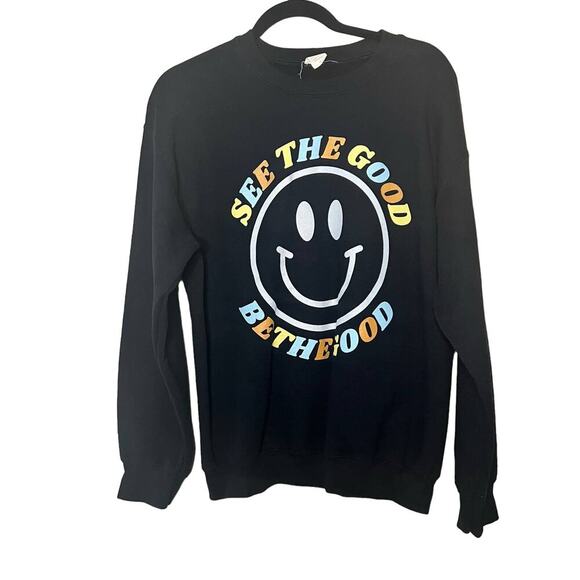 Altar'd State "See the good, be the good" happy face black pullover sweater SZ M - Picture 1 of 4